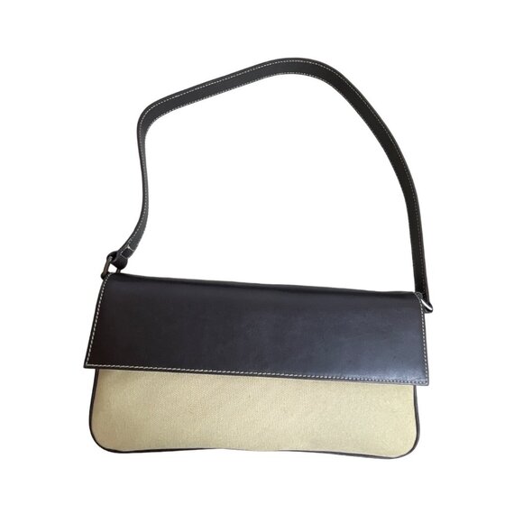 Caslon Women's  Beige and Brown Leather Shoulder Flap Bag Sz M - Picture 1 of 12
